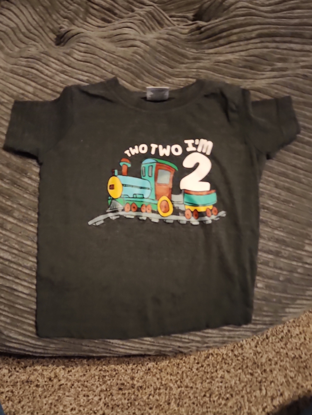 Kids Grey Short Sleeve Tee with Train "Two Two I'm 2"
